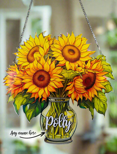 Everlasting Sunflowers in Vase Personalised